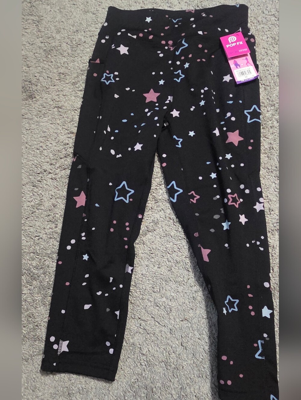POP Fit Black Leggings with Pink & Light Blue Star Print Size Med